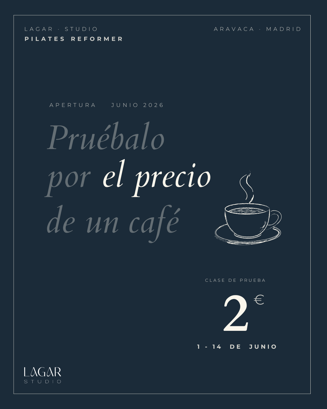 Lagar Studio · Pruébalo por el precio de un café · Clase de prueba de pilates reformer 2 €